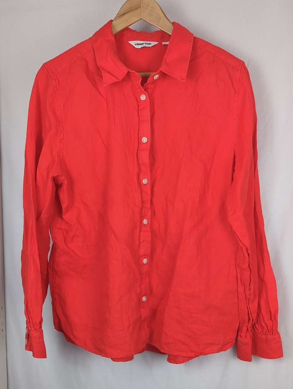 LANDS END Women's 100% Linen Vibrant Orange Button Front Shirt